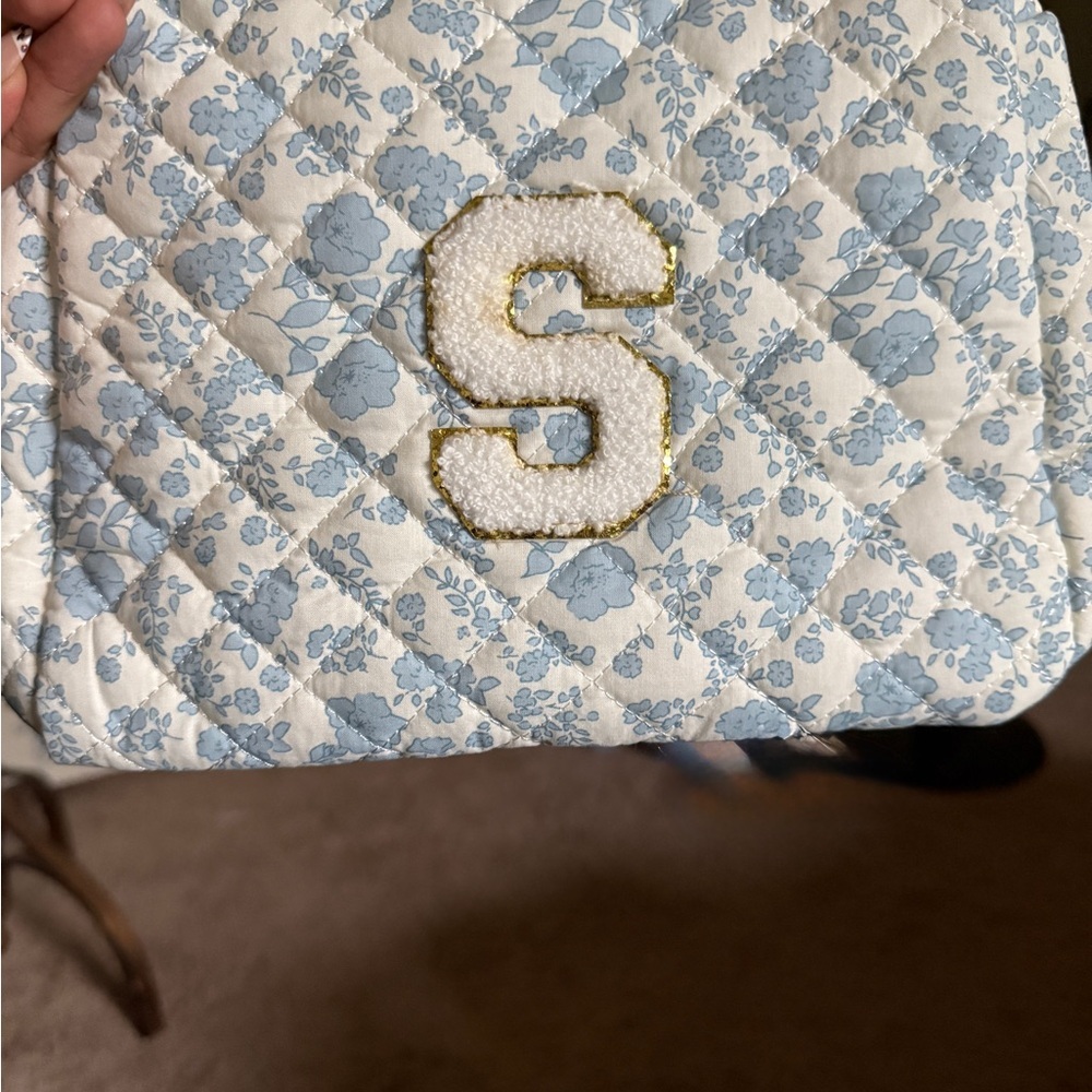 Brand new Quilted cotton Floral Pouch with Embroidered Initials- ‘S’